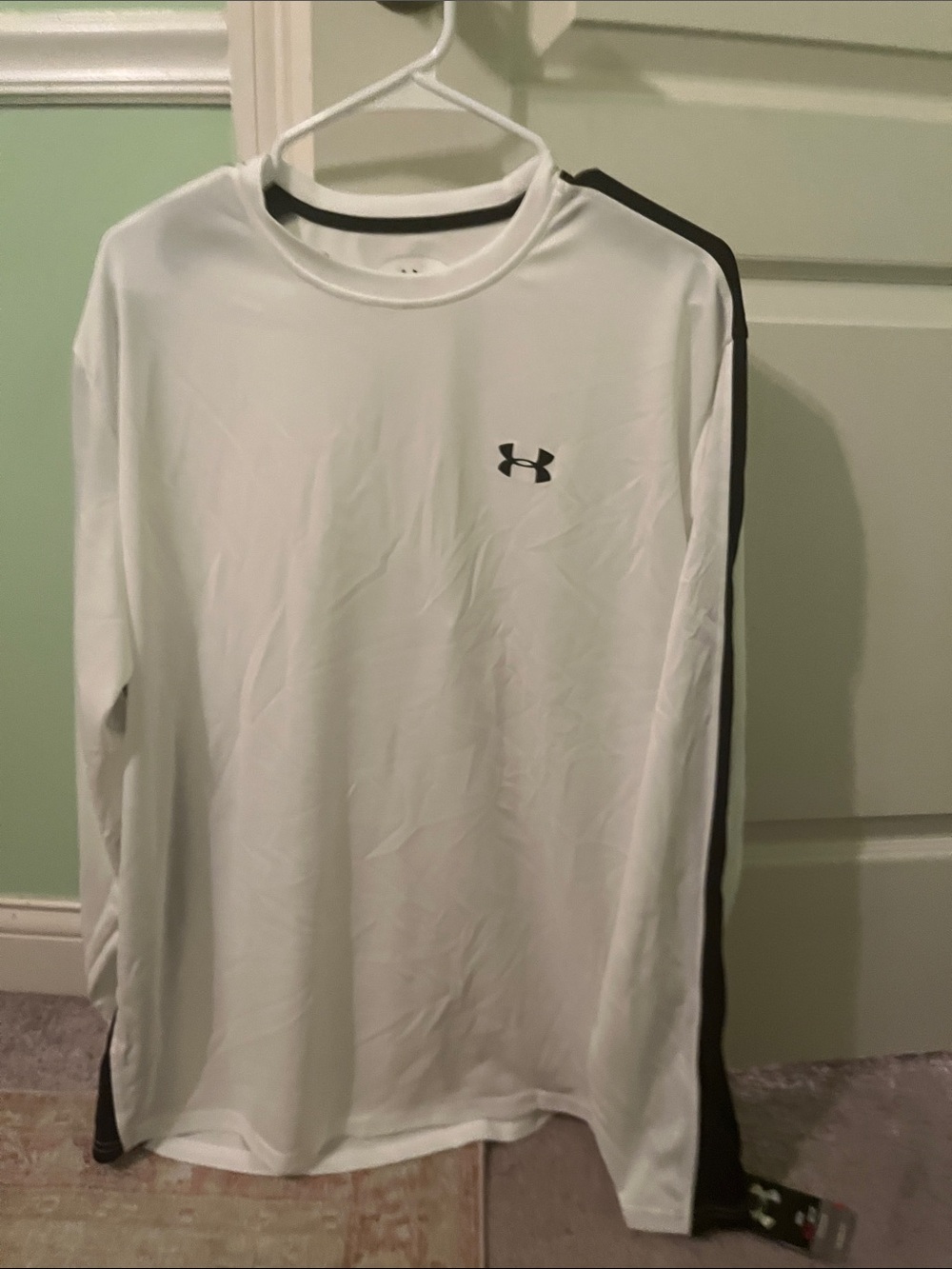 Under Armour White Long Sleeve Athletic Crew with Black Accents